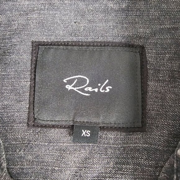 Rails Ames Black Acid Wash Shirt Dress Long Sleeve‎ Knee Length Tie Linen XS - Picture 10 of 16